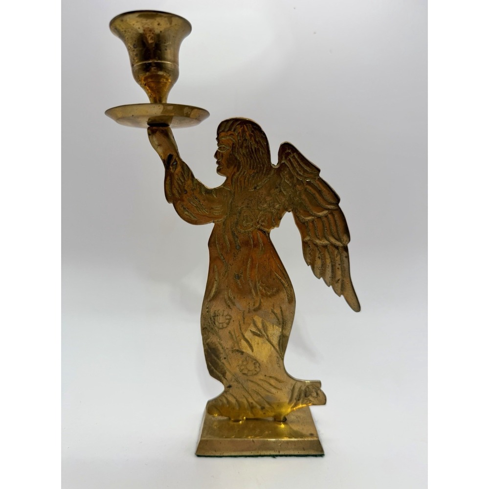Vintage Brass Angel Taper Candle Holder Christmas Made in India  8" Tall